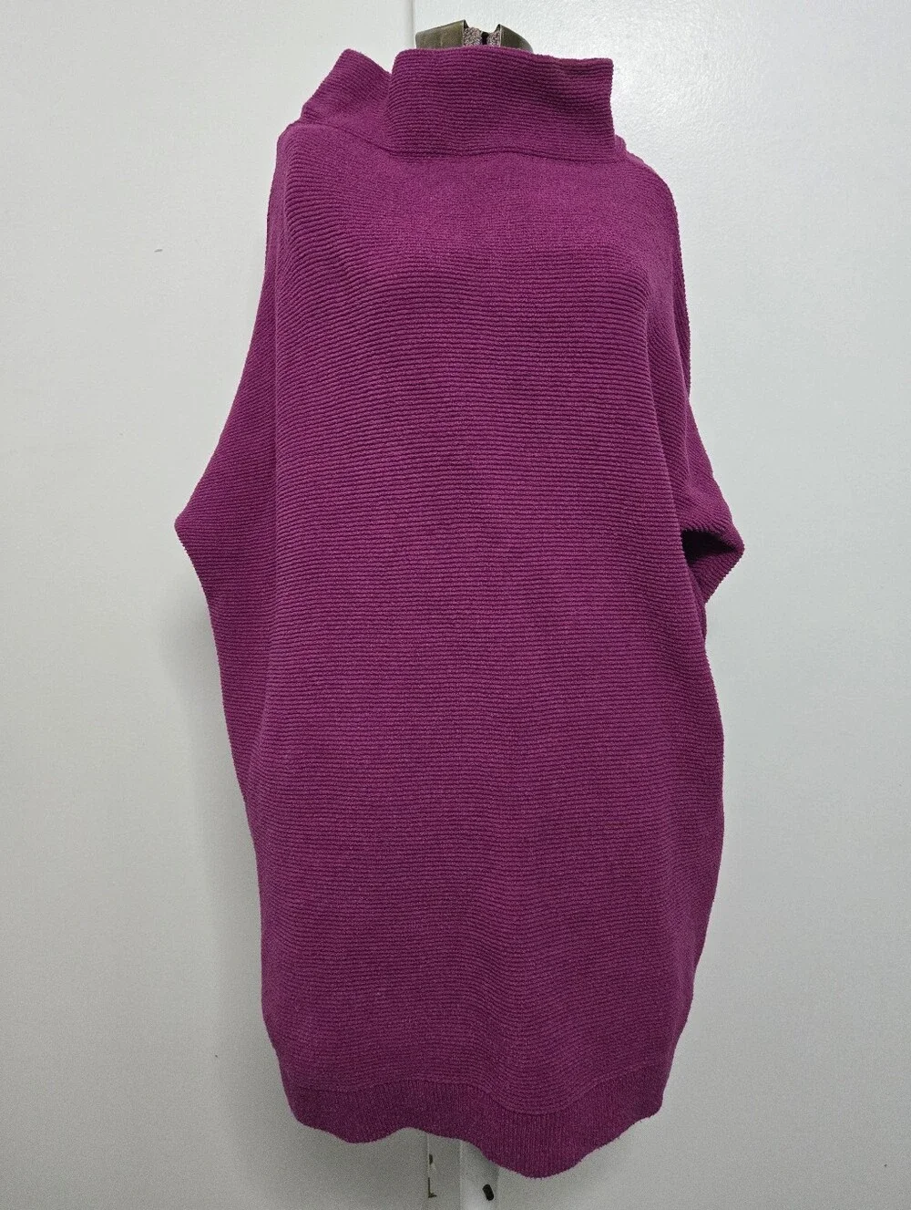 Free People Ottoman Slouchy Tunic Sweater Fuchsia Ribbed Preppy Size Medium - Picture 2 of 6